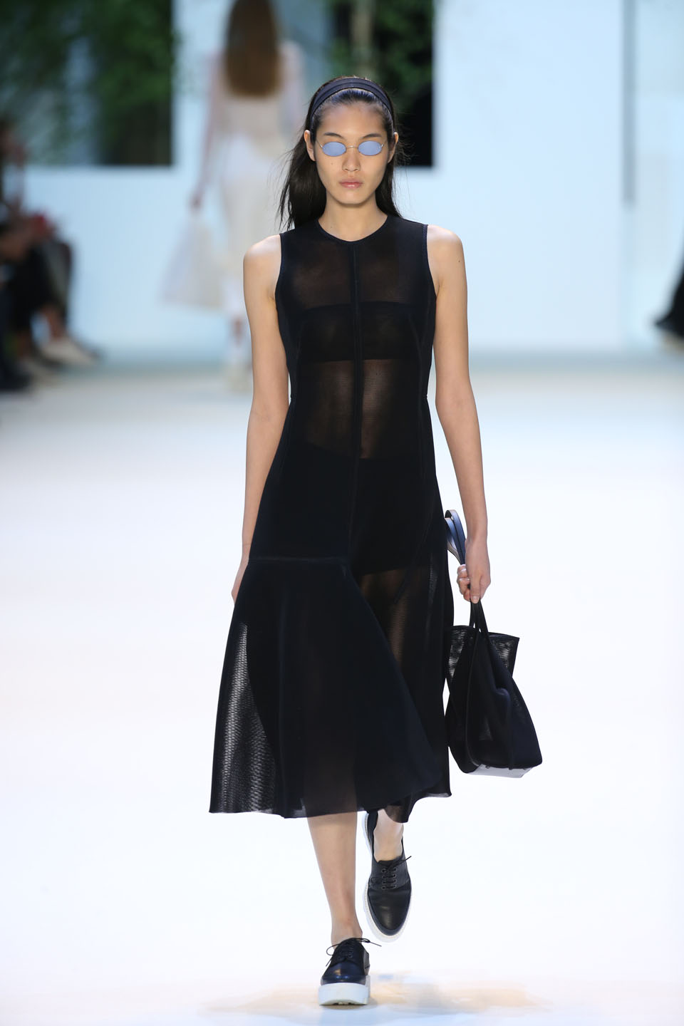 Chiharu Okunugi (Women) Black techno mesh A-line dress Medium shoulder Ai in techno mesh