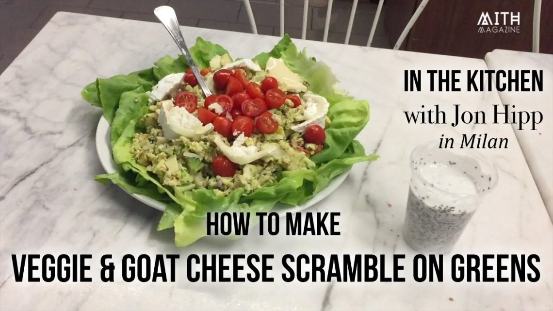 How to Make Veggie & Goat Cheese Scramble Eggs on Greens